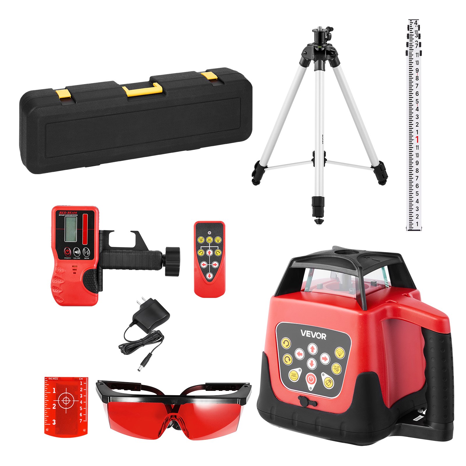 VEVOR Rotary Laser Level Kit, 1650ft 360-Degree Self Leveling Red Horizontal Laser Transit,with Tripod,Receiver,Remote Control, Scale,Toolcase, IP66 Waterproof, 0.80in/100ft Precision for Construction