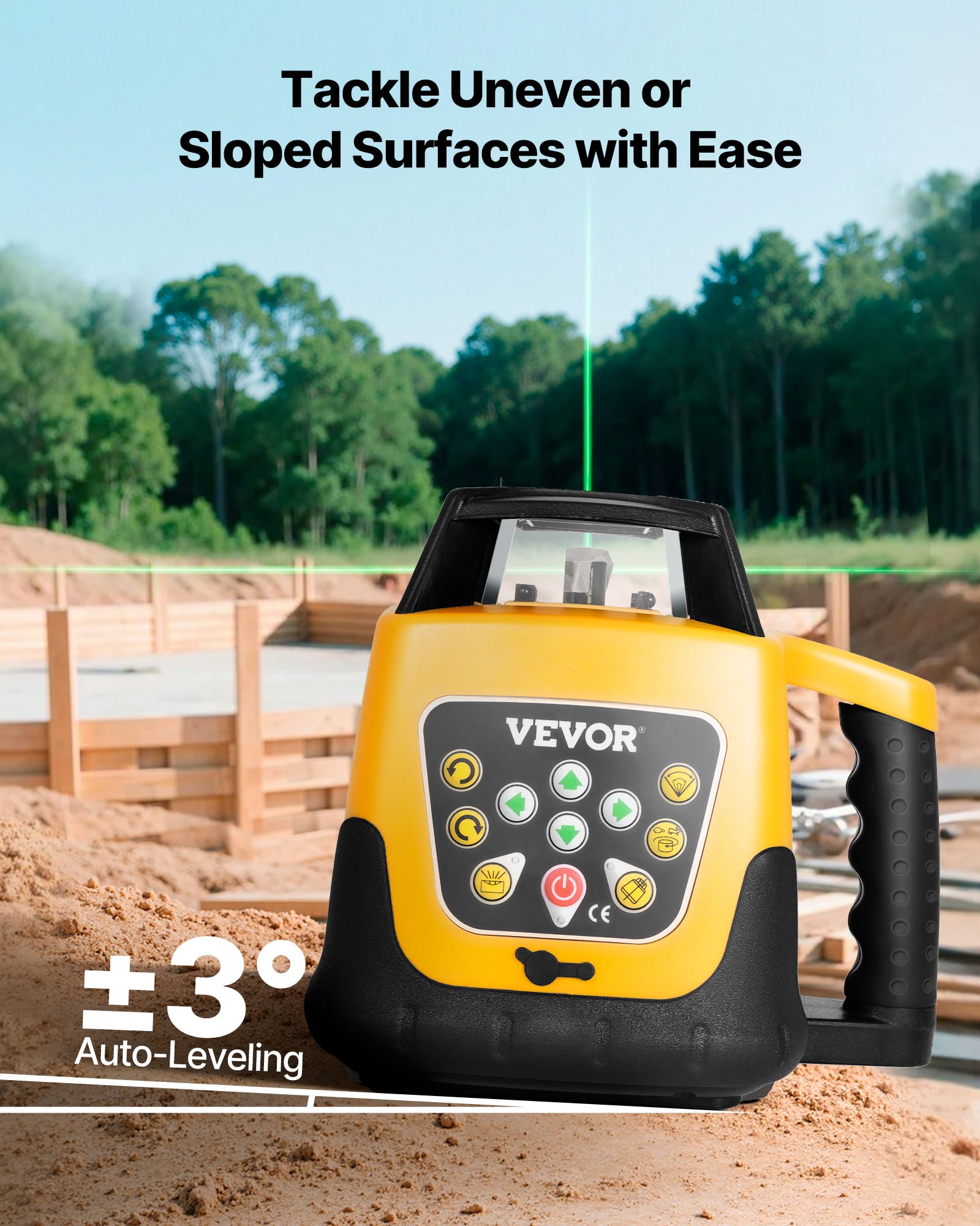 VEVOR Rotary Laser Level Kit, Green Beam 500m Range Slope Adjustable 360-Degree Spinning Self Leveling, Flexible Scanning Angle & IP54 Waterproof, Accurate with Remote Control Receiver Carrying Case