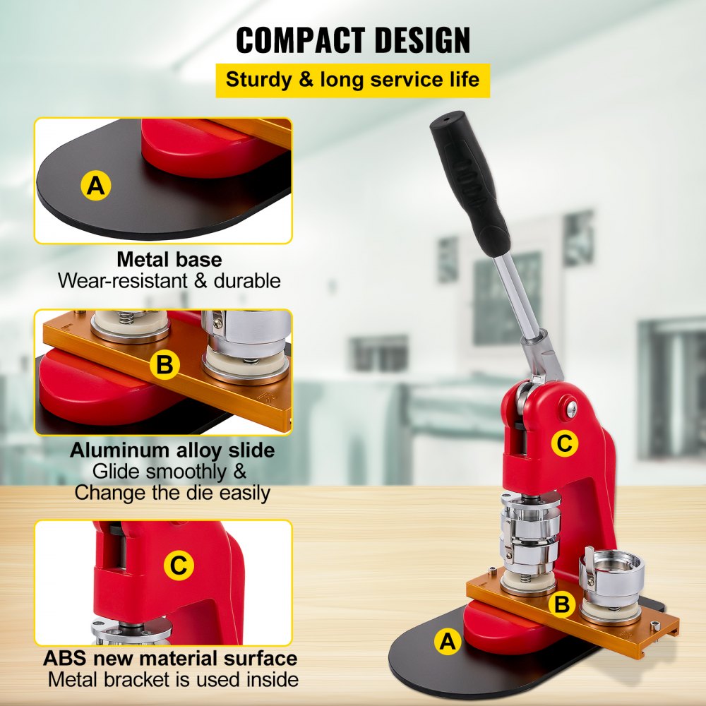 VEVOR Button Maker Machine Button Badge Maker Pins Punch Press Machine (37mm)