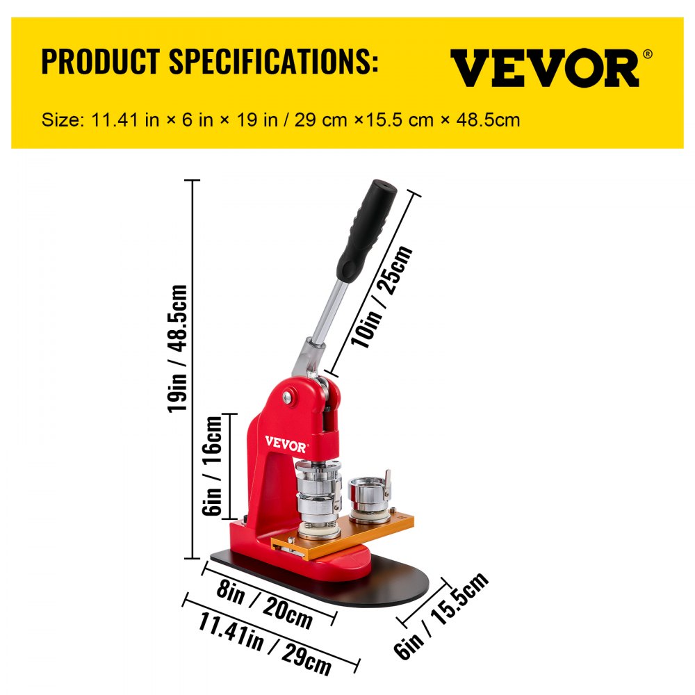 VEVOR Button Maker Machine Button Badge Maker Pins Punch Press Machine (37mm)