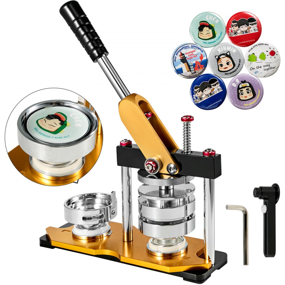 VEVOR Button Maker 58mm Badge Machine with 200 Sets Circle Button Parts Rotate Button Badge Maker Punch Press Machine for DIY Badges