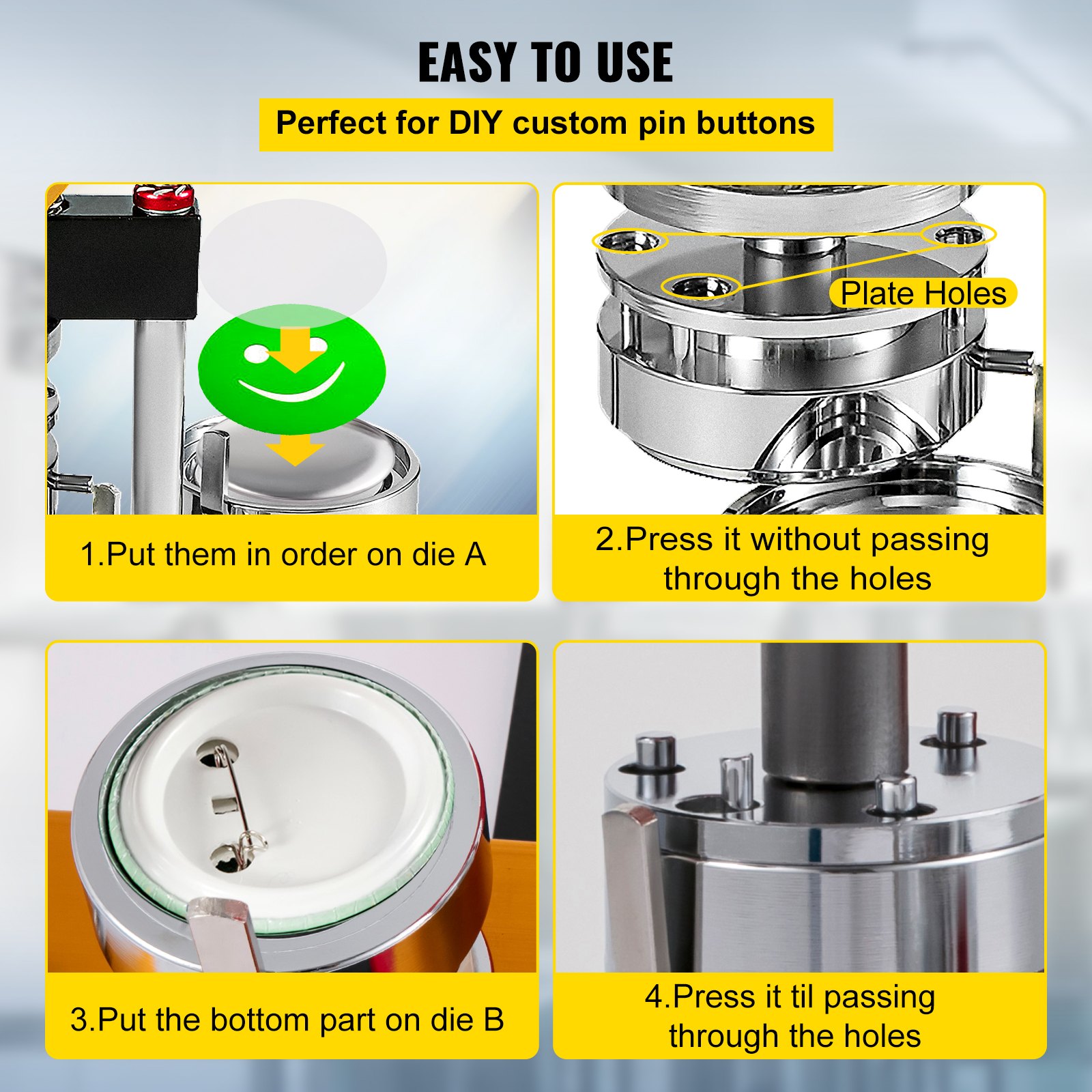 easy steps to use the VEVOR button maker 75mm for diy custom pin buttons.