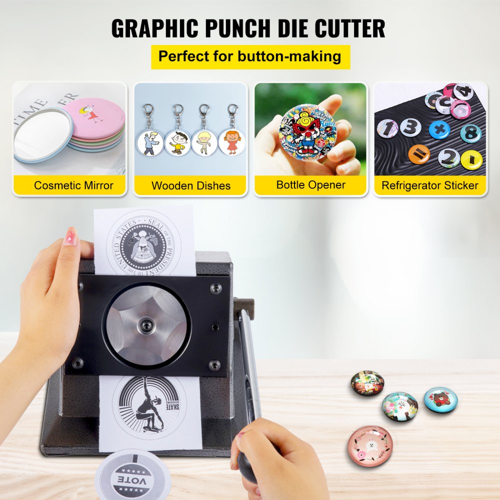 VEVOR Button Maker 1 inch Button Badge Maker 25mm Pins Punch Press Machine  499 pcs Free Button Parts + Circle Cutter (25mm 499pcs) for Halloween