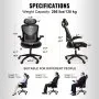 VEVOR ergonomic office chair specifications and suitability for people of different heights and weights.