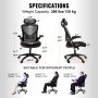 VEVOR Office Chair with Adjustable Lumbar Support, High Back Ergonomic Desk Chair with Adjustable Headrest, Ergonomic Office Chair Backrest with 2D Armrest, Computer Chair for Home, Office