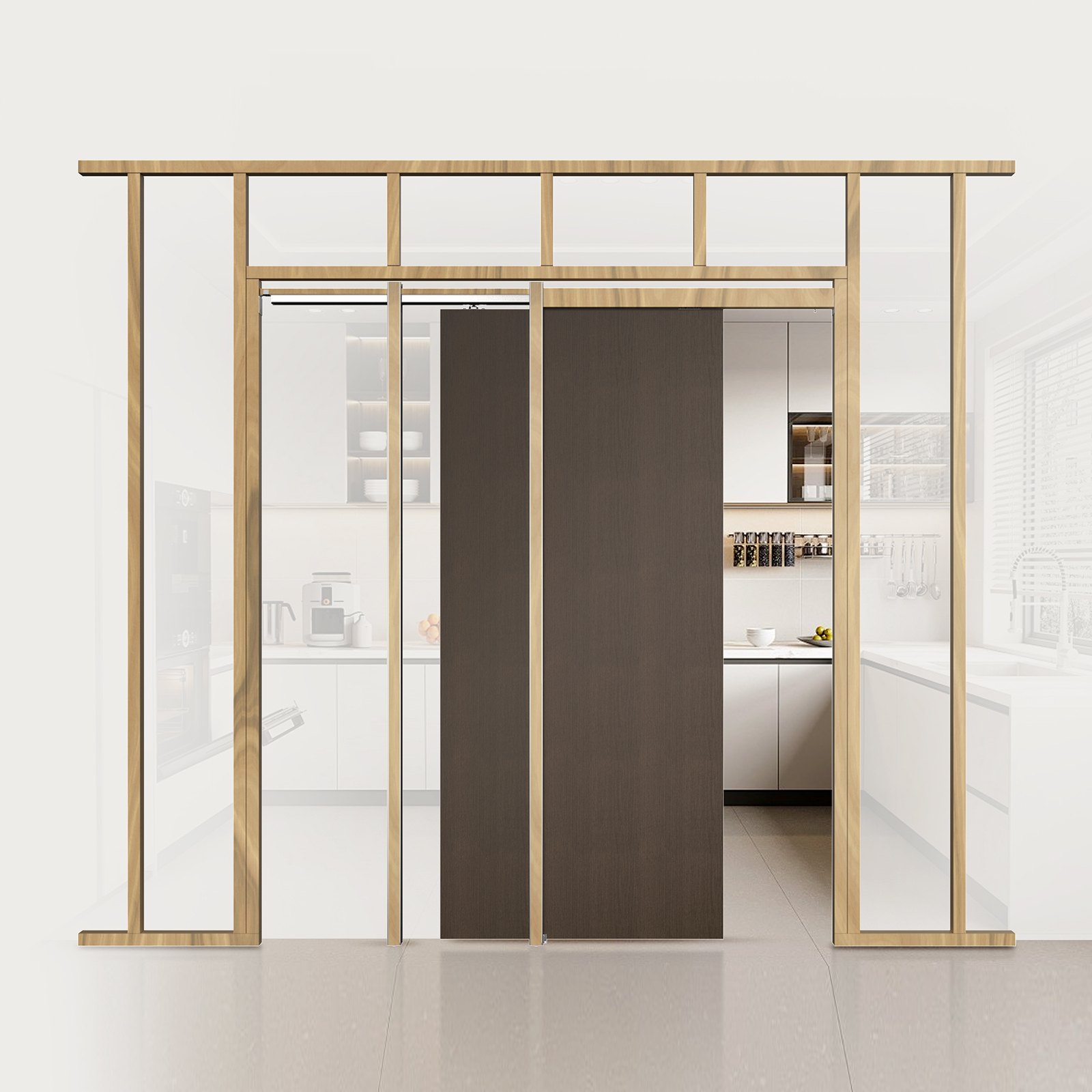 VEVOR Pocket Door Frame Kit, for 610-914mm Wide 2032mm High Door, Pocket Door Kit with Two-Way Soft Close Mechanism, Slide Smoothly Quietly, Easy to Install, Wood and Galvanized Steel, for Living Room