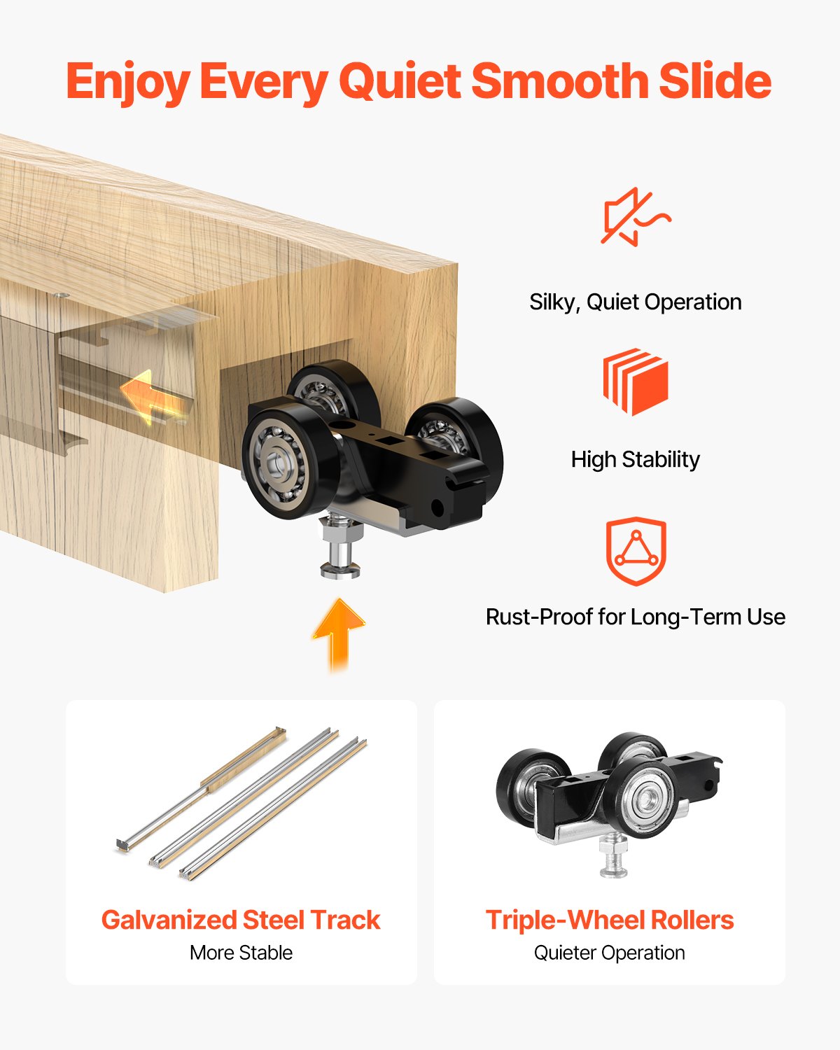 VEVOR Pocket Door Frame Kit, for 1219-1829mm Wide 2032mm High Door, Pocket Door Kit with Two-Way Soft Close Mechanism, Slide Smoothly Quietly, Easy to Install, Wood and Galvanized Steel, for Bedroom