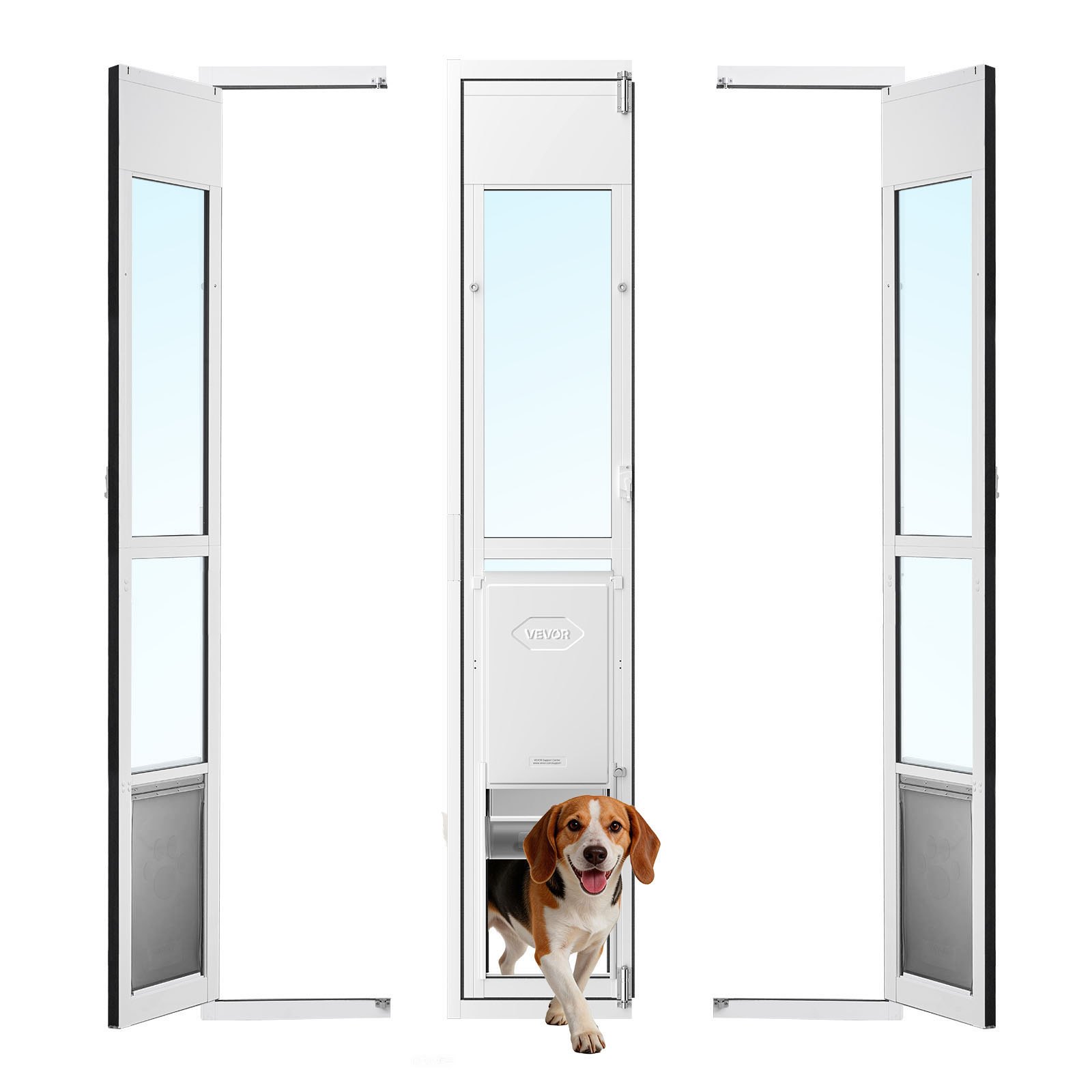 VEVOR Dog Door for Sliding Glass Door, 1927 mm to 2049 mm Adjustable Height, Aluminum Alloy Frame with Flap, Lock Design, for Large-Sized Dogs, 180° Swing-Open Sliding Glass Pet Doors for Renters