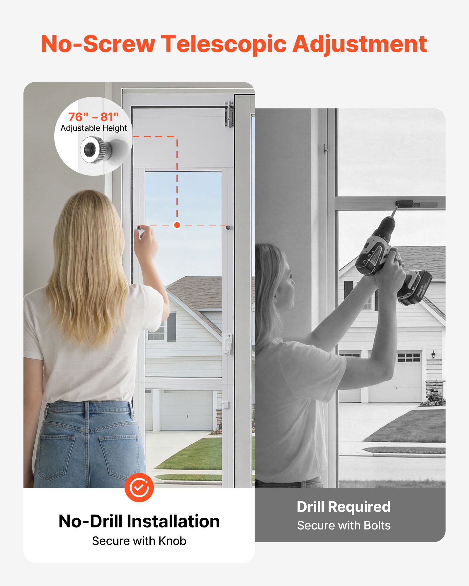VEVOR Dog Door for Sliding Glass Door, 75 7/8" to 80 11/16" Adjustable Height, Aluminum Alloy Frame with Flap, Lock Design, for Large-Sized Dogs, 180° Swing-Open Sliding Glass Pet Doors
