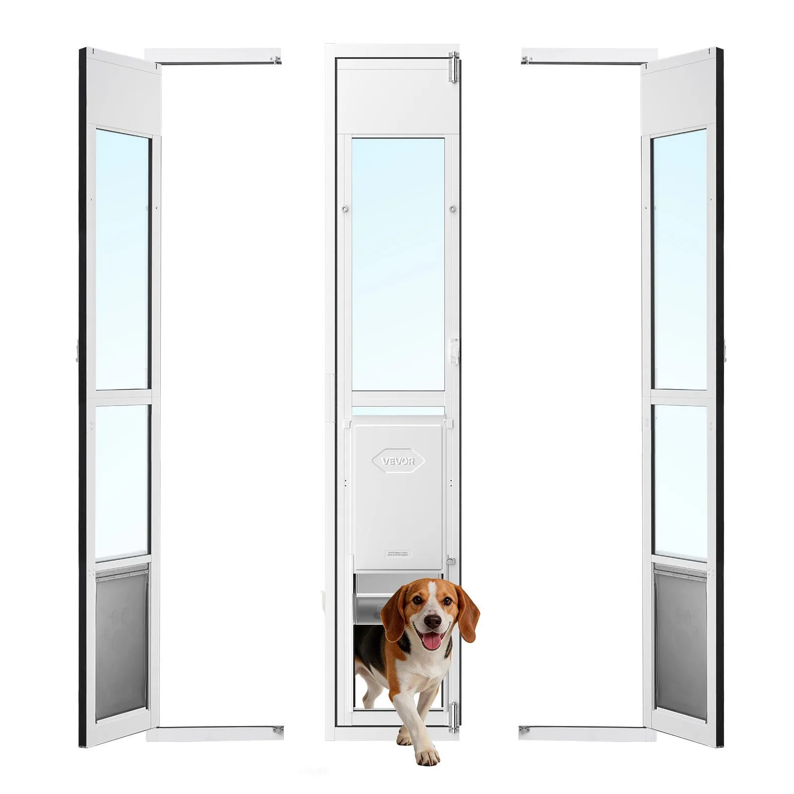 VEVOR Dog Door for Sliding Glass Door, 75 7/8" to 80 11/16" Adjustable Height, Aluminum Alloy Frame with Flap, Lock Design, for Large-Sized Dogs, 180° Swing-Open Sliding Glass Pet Doors