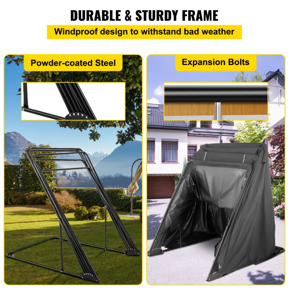 VEVOR Motorcycle Shelter Shed Strong Frame Motorbike Garage Waterproof 106.3\"x 41.3\"x 61\" Motorbike Cover Tent Scooter Shelter 120055 Hoods for Vehicles