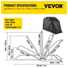 VEVOR Cobertizo de refugio para motocicletas, marco fuerte, garaje para motocicletas, impermeable, 106,3 "x 41,3" x 61 ", cubierta para motocicleta, tienda de campaña, refugio para scooters 120055, capotas para vehículos