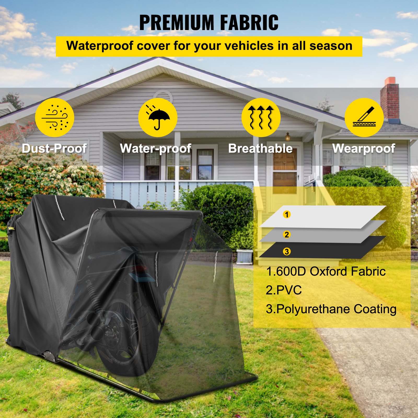 VEVOR Motorcycle Shelter Shed Strong Frame Motorbike Garage Waterproof 106.3\"x 41.3\"x 61\" Motorbike Cover Tent Scooter Shelter 120055 Hoods for Vehicles