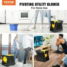 VEVOR Pivoting Utility Fan, 600 CFM High Velocity Floor Blower for Drying, Cooling, Ventilating, Exhausting, 300° Blowing Angle Air Mover, Portable Carpet Dryer Fan for Home, Work Shop