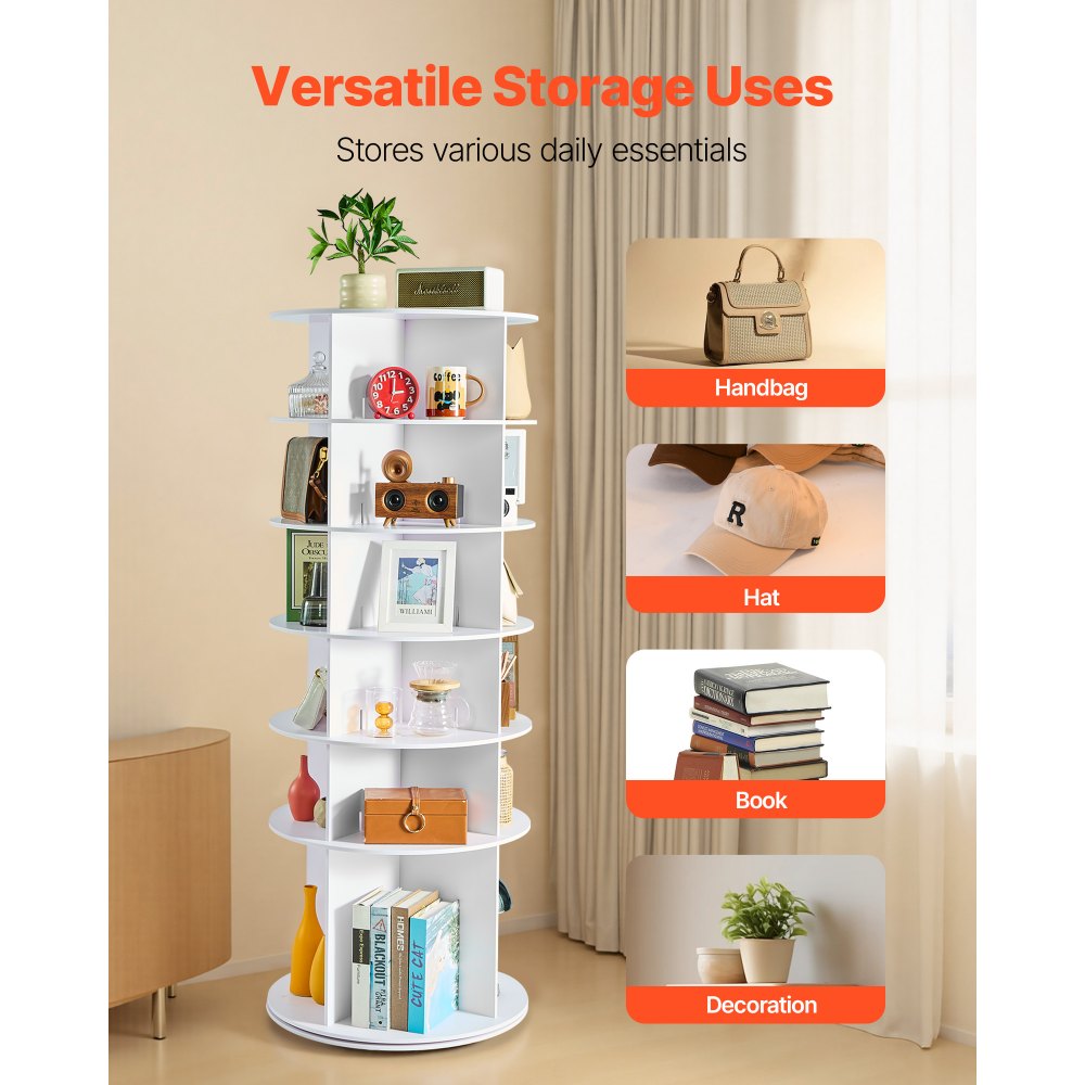 VEVOR 6 Tiers Rotating Shoe Rack Tower, 360° Spinning Shoe Rack, Revolving Storage Round Carousel Display, Freestanding Lazy Susan Organizer Display for Bedroom, Living Room, Entryway, Closet, White