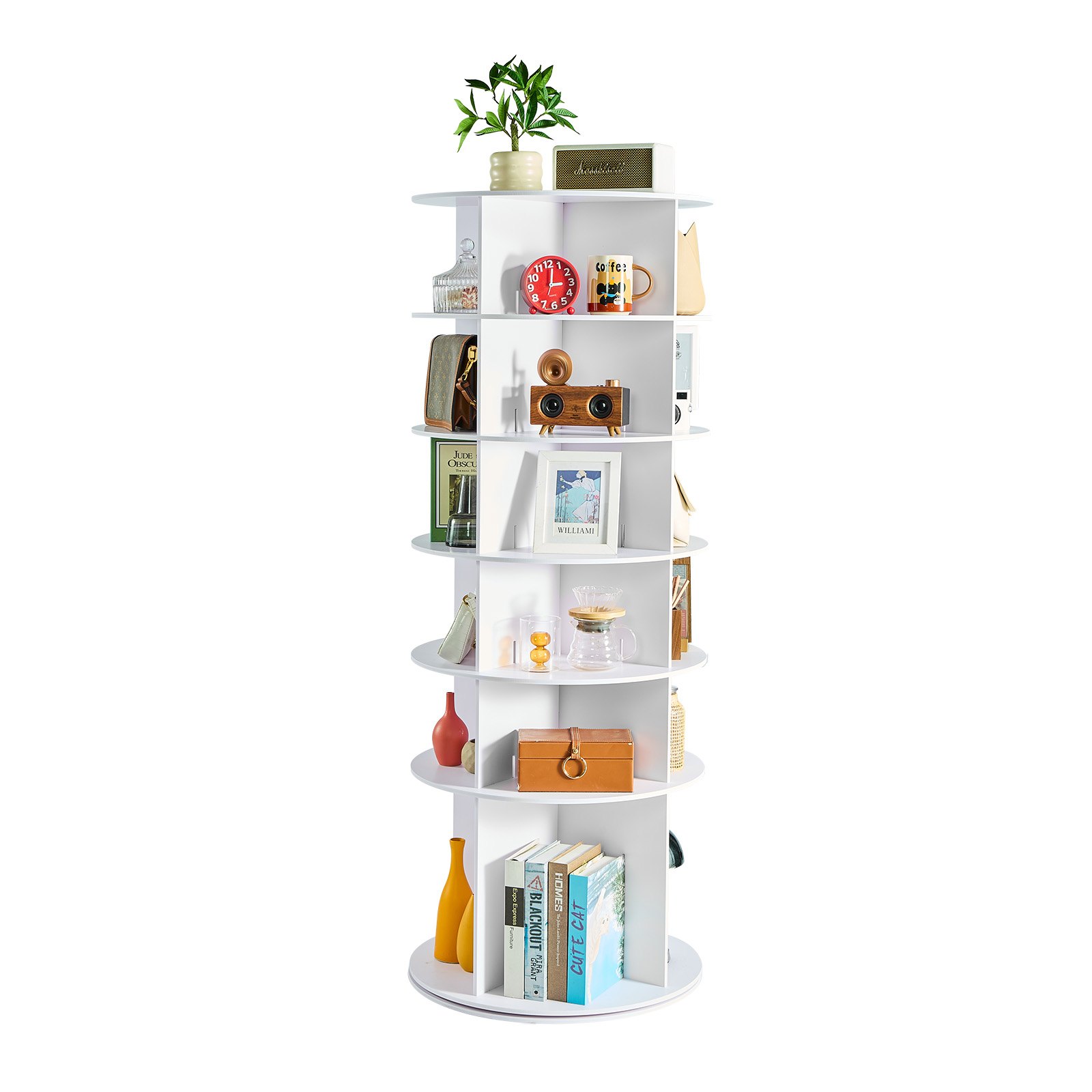 VEVOR 6 Tiers Rotating Shoe Rack Tower, 360° Spinning Shoe Rack, Revolving Storage Round Carousel Display, Freestanding Lazy Susan Organizer Display for Bedroom, Living Room, Entryway, Closet, White