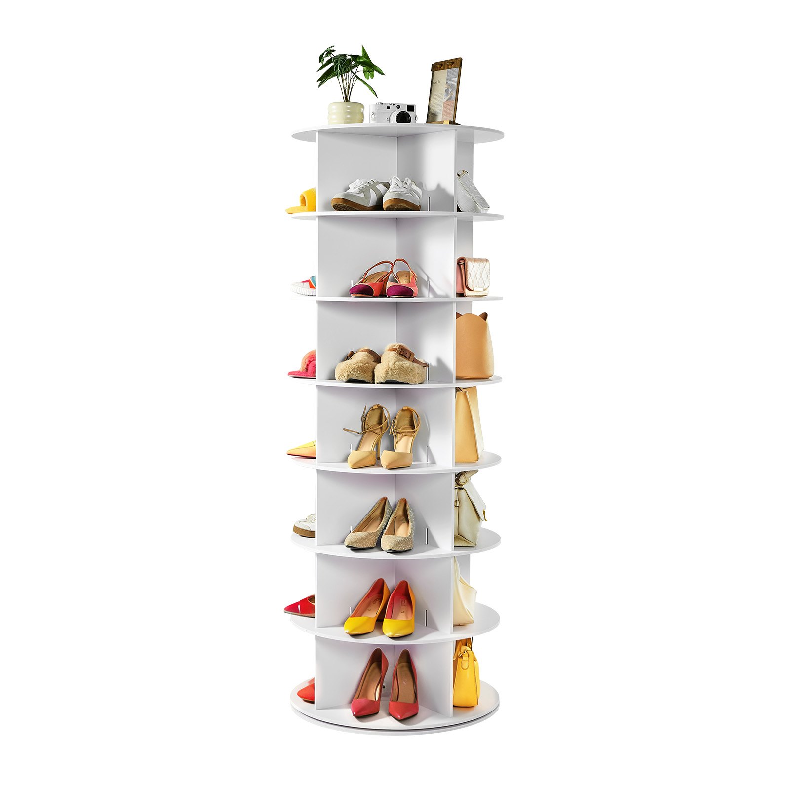VEVOR 7 Tiers Rotating Shoe Rack Tower, 360° Spinning Shoe Rack, Revolving Storage Round Carousel Display, Freestanding Lazy Susan Organizer Display for Bedroom, Living Room, Entryway, Closet, White