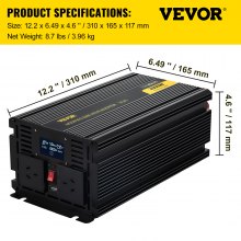 VEVOR Power Inverter Modified Sine Wave Inverter 3000W DC 12V to AC 240V w/LCD