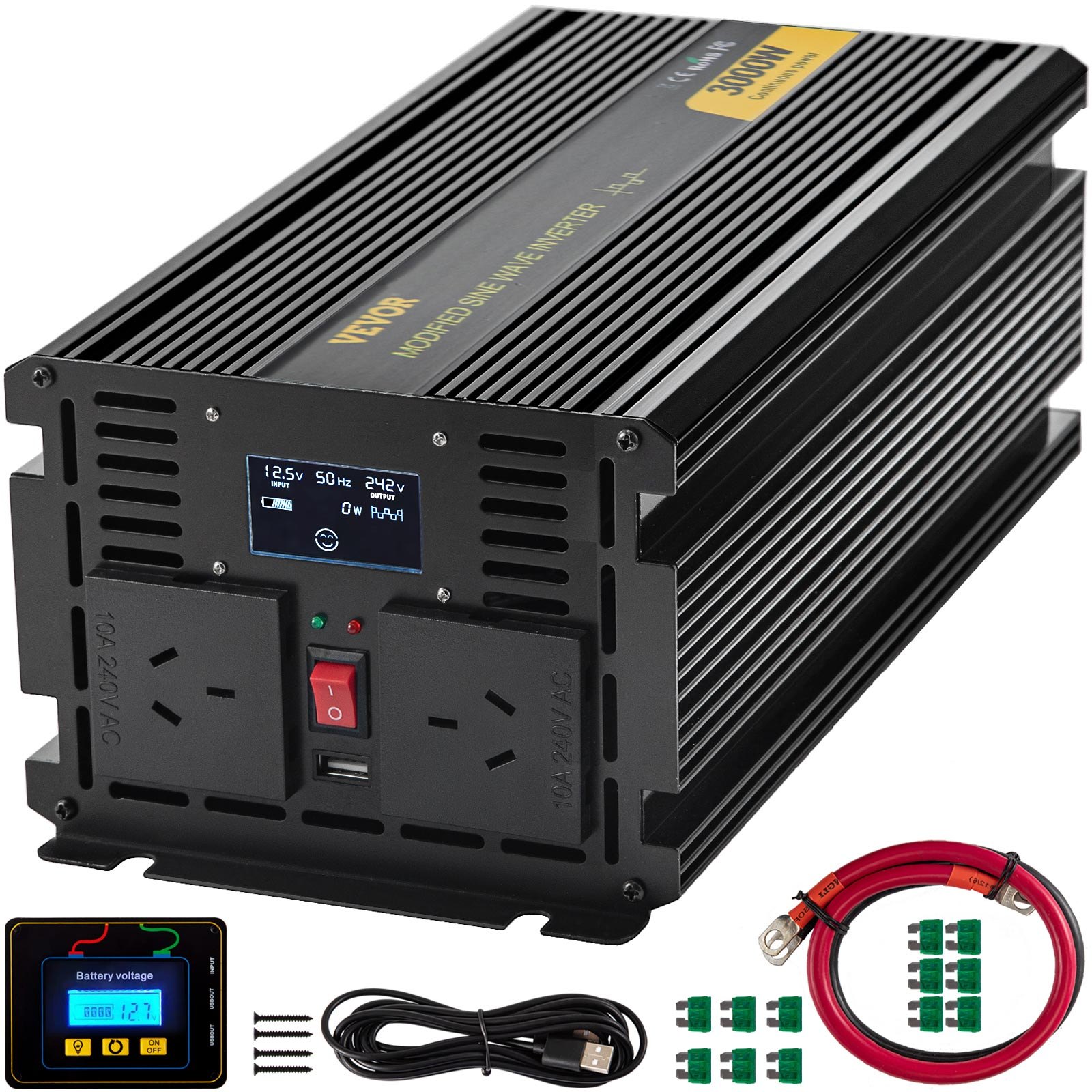 Sweiko Power Inverter Modified Sine Wave Inverter 3000W DC 12V to AC 240V w/LCD Sweiko Power Inverter Modified Sine Wave Inverter 3000W DC 12V to AC 240V w/LCD