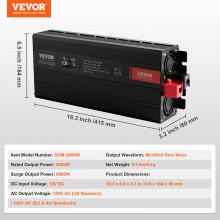 VEVOR Modified Sine Wave Power Inverter 3000W DC12V to AC230V LCD Display CE FCC
