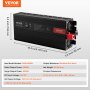 VEVOR Modified Sine Wave Inverter, 3000Watt, DC 12V to AC 230V LCD Display Power Inverter with 3 AC Outlets 2 USB Port 1 Type-C Port 10 Spare Fuses, for Large Household Equipment, CE FCC Certified