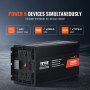 VEVOR sine wave inverter powers 9 devices, featuring 6 ac outlets, 2 usb-a ports, and 1 type-c port.