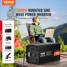 VEVOR Modified Sine Wave Inverter, 5000W, DC 12V to AC 230V Power Inverter with 2 AC Outlets 2 USB Port 1 Type-C Port, LCD Display and Remote Controller for High Load Home Appliances, CE FCC Certified