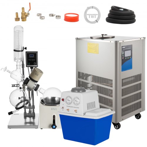 VEVOR 5L Rotary Evaporator 0-90rpm, Professioanl Rotary Evaporator with Vacuum Pump and Chiller, with Manual Lift 0-180°C 0.098mpa（White）