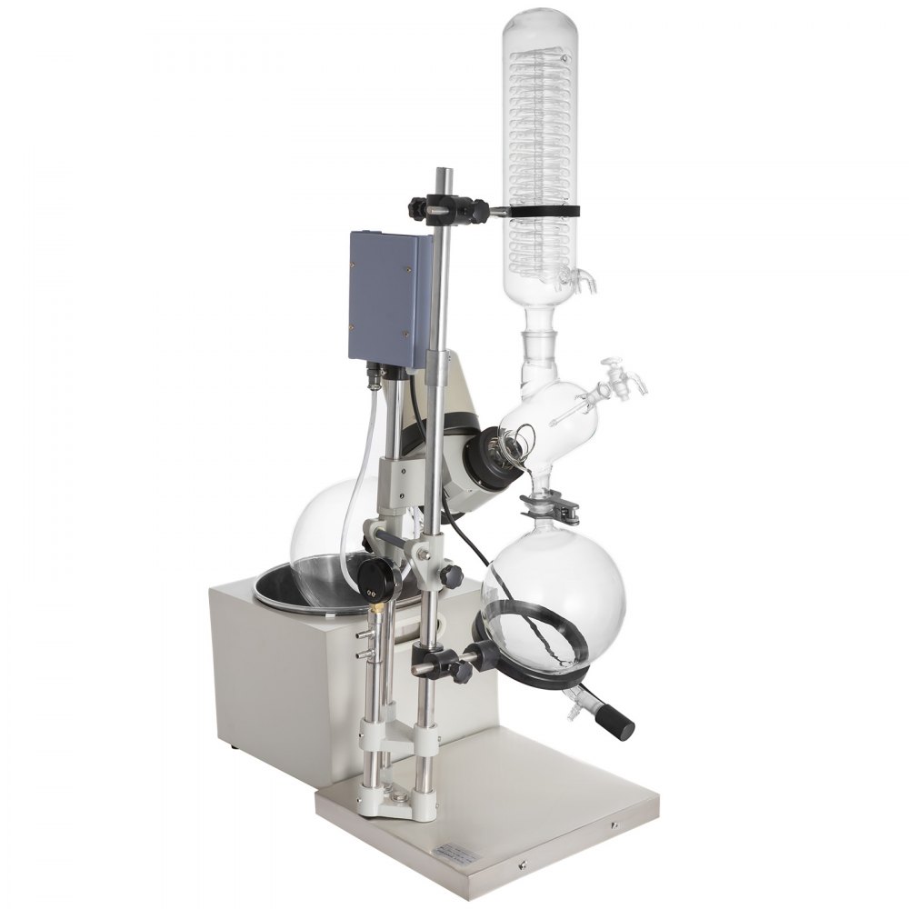 VEVOR 5L Rotary Evaporator 0-90rpm, Professioanl Rotary Evaporator with Vacuum Pump and Chiller, with Manual Lift 0-180°C 0.098mpa（White）