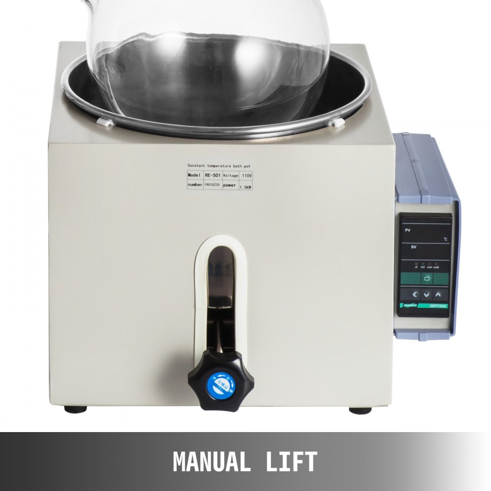VEVOR 5L Rotary Evaporator 0-90rpm, Professioanl Rotary Evaporator with Vacuum Pump and Chiller, with Manual Lift 0-180°C 0.098mpa（White）