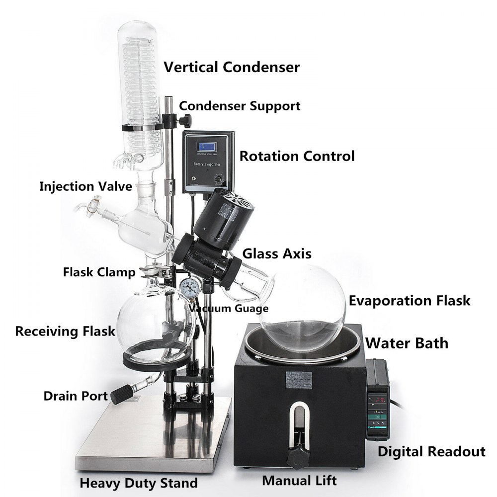 VEVOR RE-501 5L Rotary Evaporator RotoVap Lab Vacuum Evaporation Apparatus Heating Water Bath for Efficient Removal of Solvents