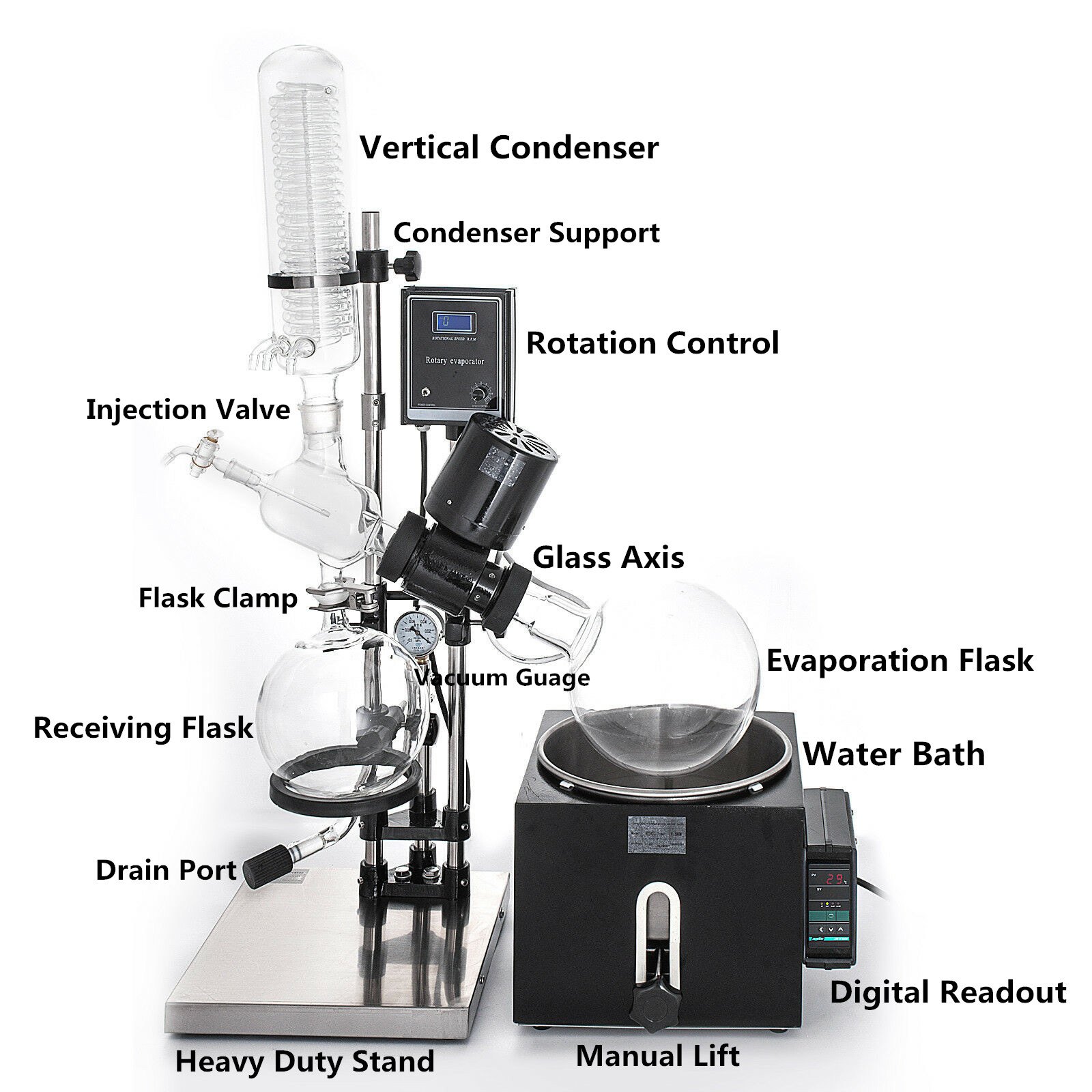 VEVOR RE-501 5L Rotary Evaporator RotoVap Lab Vacuum Evaporation Apparatus Heating Water Bath for Efficient Removal of Solvents