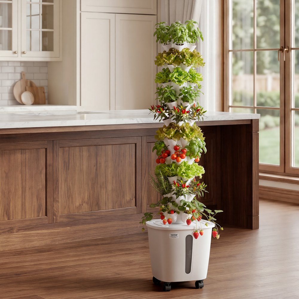 VEVOR Hydroponic Tower, 50 Pods 10 Tiers Hydroponics Growing System Kit with App Control & Casters, Vertical Home Garden with 20L Water Tank & Pump, Planter for Indoor Herbs, Fruits and Vegetables
