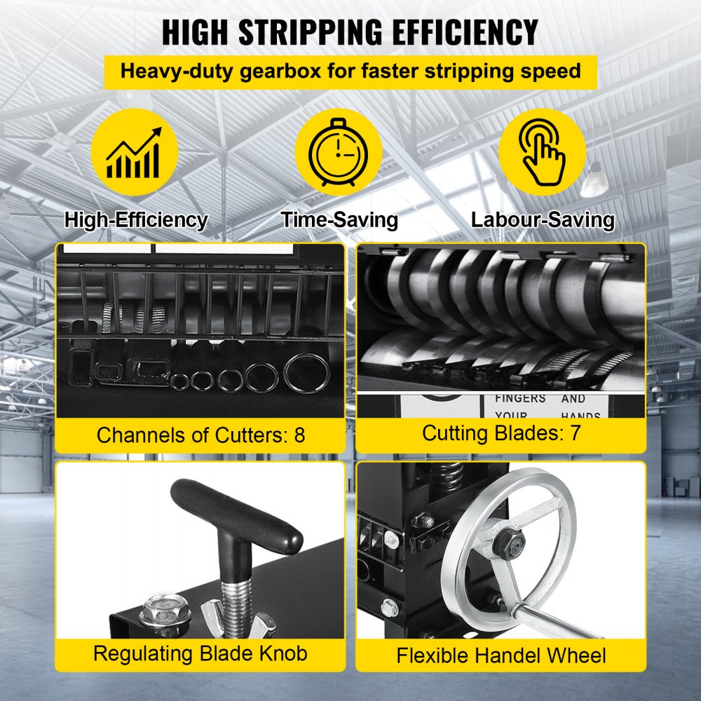 VEVOR Cable Wire Stripping Machine 1.5-20mm Wire Stripping Machine 7 Channels Wire Stripping Machine Tool Manual Hand Cranked Industrial Wire Stripping Recycle (7 Channels)