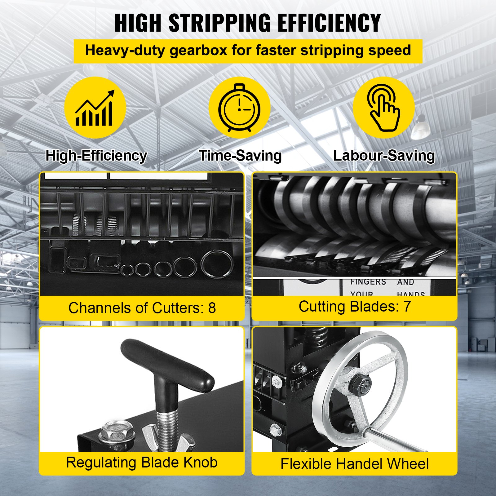 VEVOR Wire Stripping Machine Cable Stripper Machine Scrap Metal Recycle Manual Wire Cable Stripping Cutters (8 Holes)