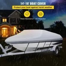 VEVOR Waterproof Boat Cover, 17'-19' Trailerable Boat Cover, Beam Width up to 90" v Hull Cover Heavy Duty 210D Marine Grade Polyester Mooring Cover for Fits V-Hull Boat with 5 Tightening Straps