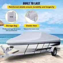 VEVOR Waterproof Boat Cover, 17'-19' Trailerable Boat Cover, Beam Width up to 90" v Hull Cover Heavy Duty 210D Marine Grade Polyester Mooring Cover for Fits V-Hull Boat with 5 Tightening Straps
