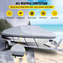 VEVOR Waterproof Boat Cover, 17'-19' Trailerable Boat Cover, Beam Width up to 90" v Hull Cover Heavy Duty 210D Marine Grade Polyester Mooring Cover for Fits V-Hull Boat with 5 Tightening Straps