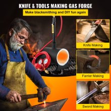 VEVOR Propane Knife Forge, Farrier Furnace with Single Burner, Portable Round Metal Forge with an Open Structure, Large Capacity, for Blacksmithing, Knife Making, Forging Tools and Equipment