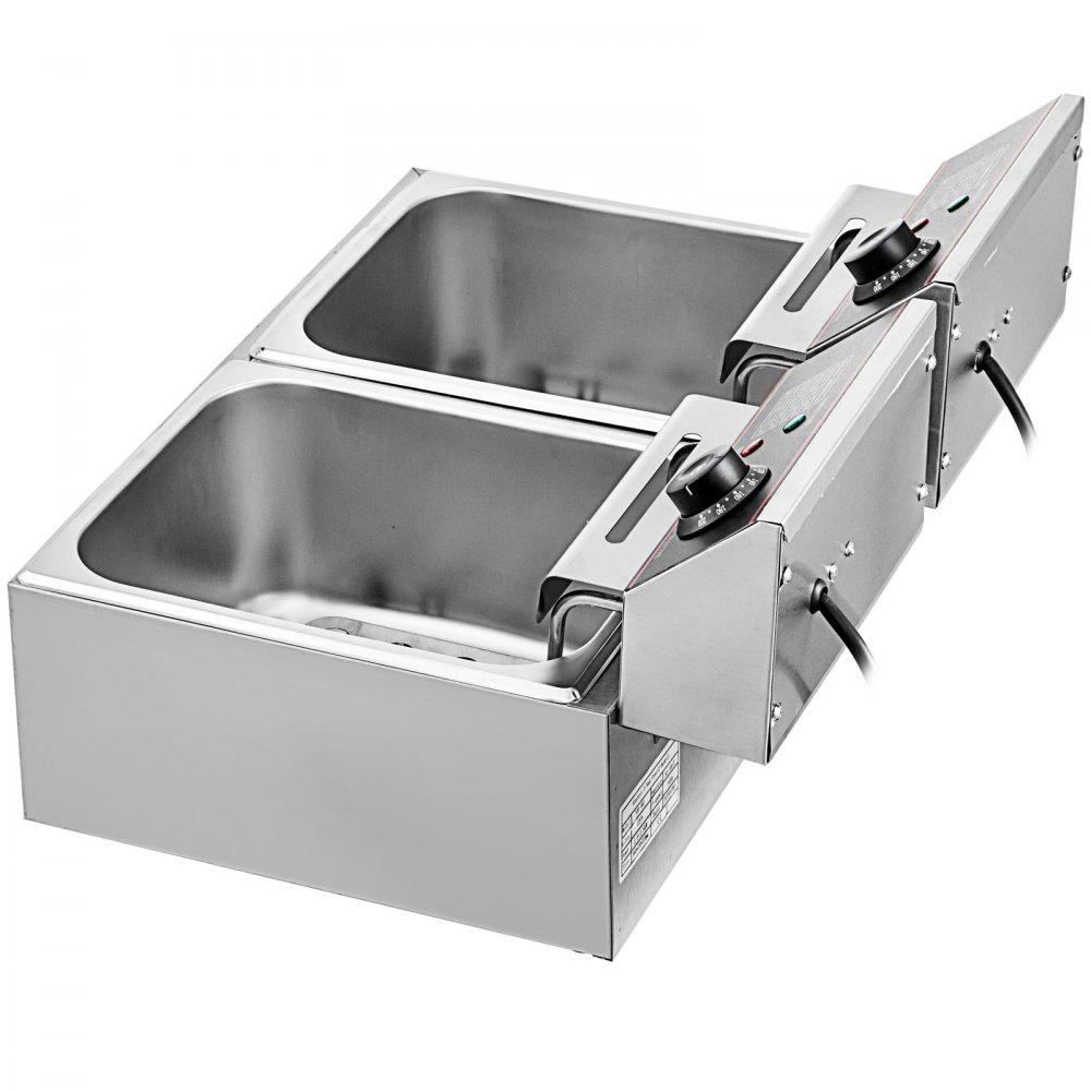 VEVOR Double Deep Fat Fryer Large 5000W Commercial Deep Fat Fryer Dual Adjustable Temperature Control Twin Chip Fryer Food Grade Stainless Steel Deep Fryer Easy Clean with Dual Basket & Lid