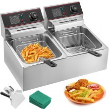 VEVOR Double Deep Fat Fryer Large 5000W Commercial Deep Fat Fryer Dual Adjustable Temperature Control Twin Chip Fryer Food Grade Stainless Steel Deep Fryer Easy Clean with Dual Basket & Lid
