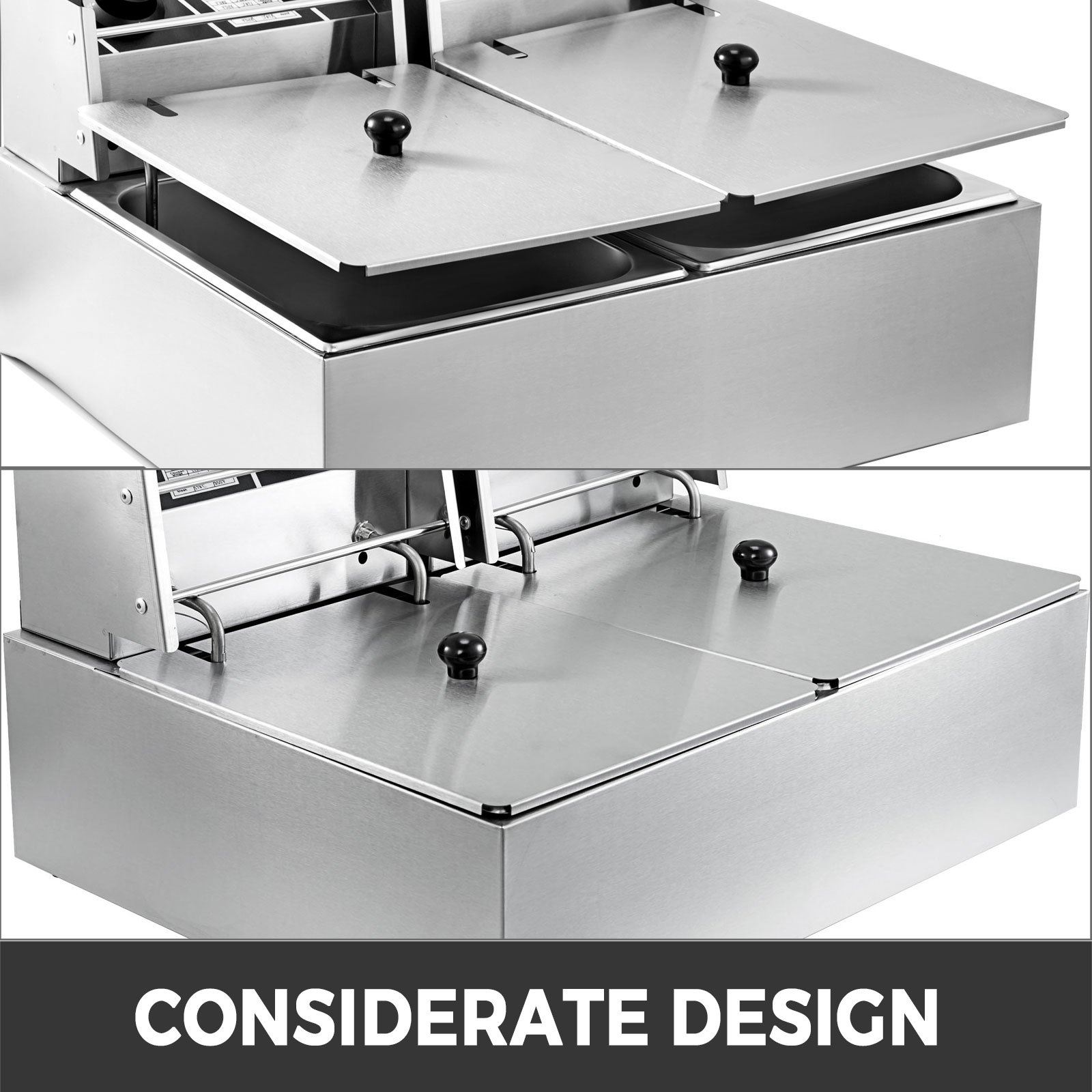 VEVOR Double Deep Fat Fryer Large 5000W Commercial Deep Fat Fryer Dual Adjustable Temperature Control Twin Chip Fryer Food Grade Stainless Steel Deep Fryer Easy Clean with Dual Basket & Lid