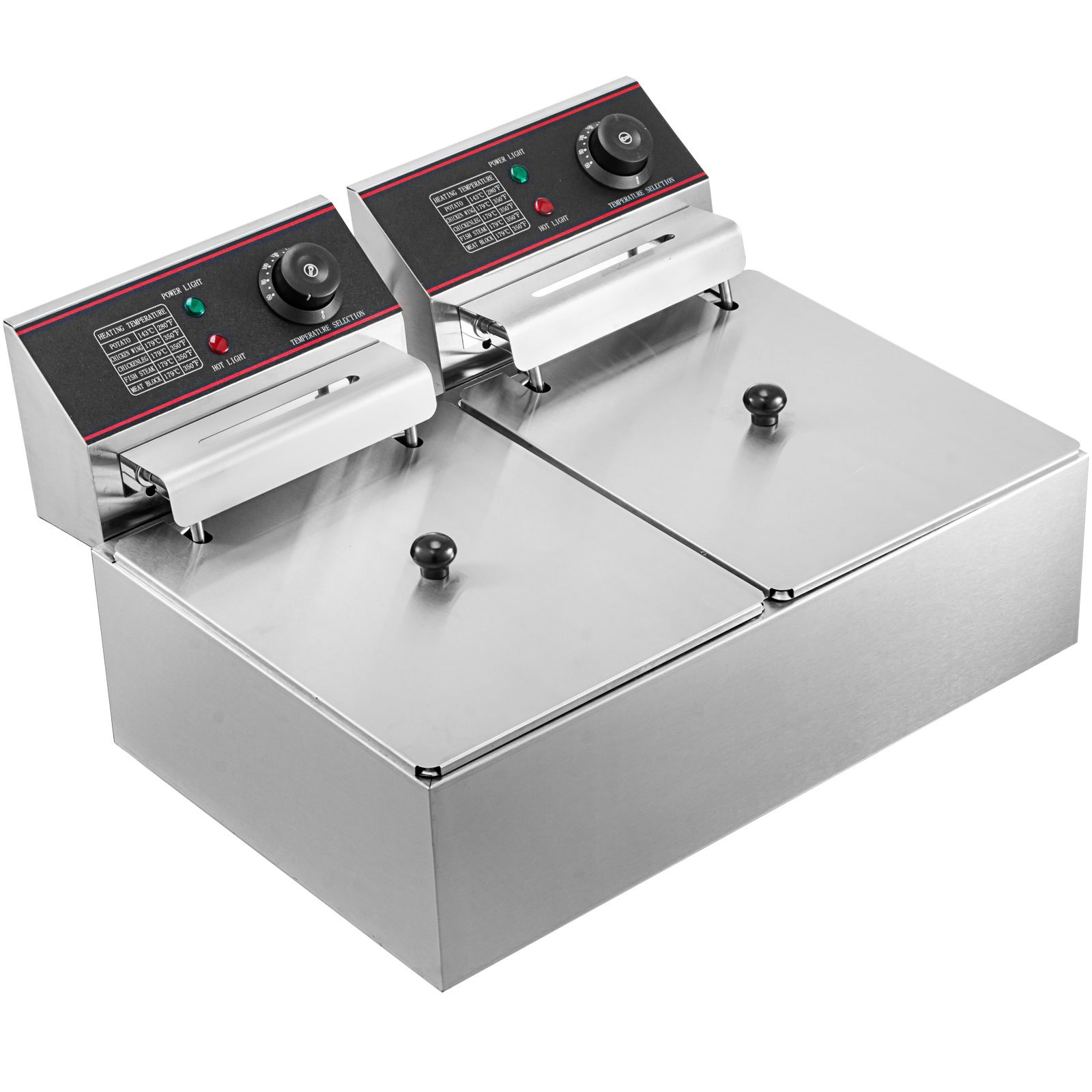 VEVOR Double Deep Fat Fryer Large 5000W Commercial Deep Fat Fryer Dual Adjustable Temperature Control Twin Chip Fryer Food Grade Stainless Steel Deep Fryer Easy Clean with Dual Basket & Lid