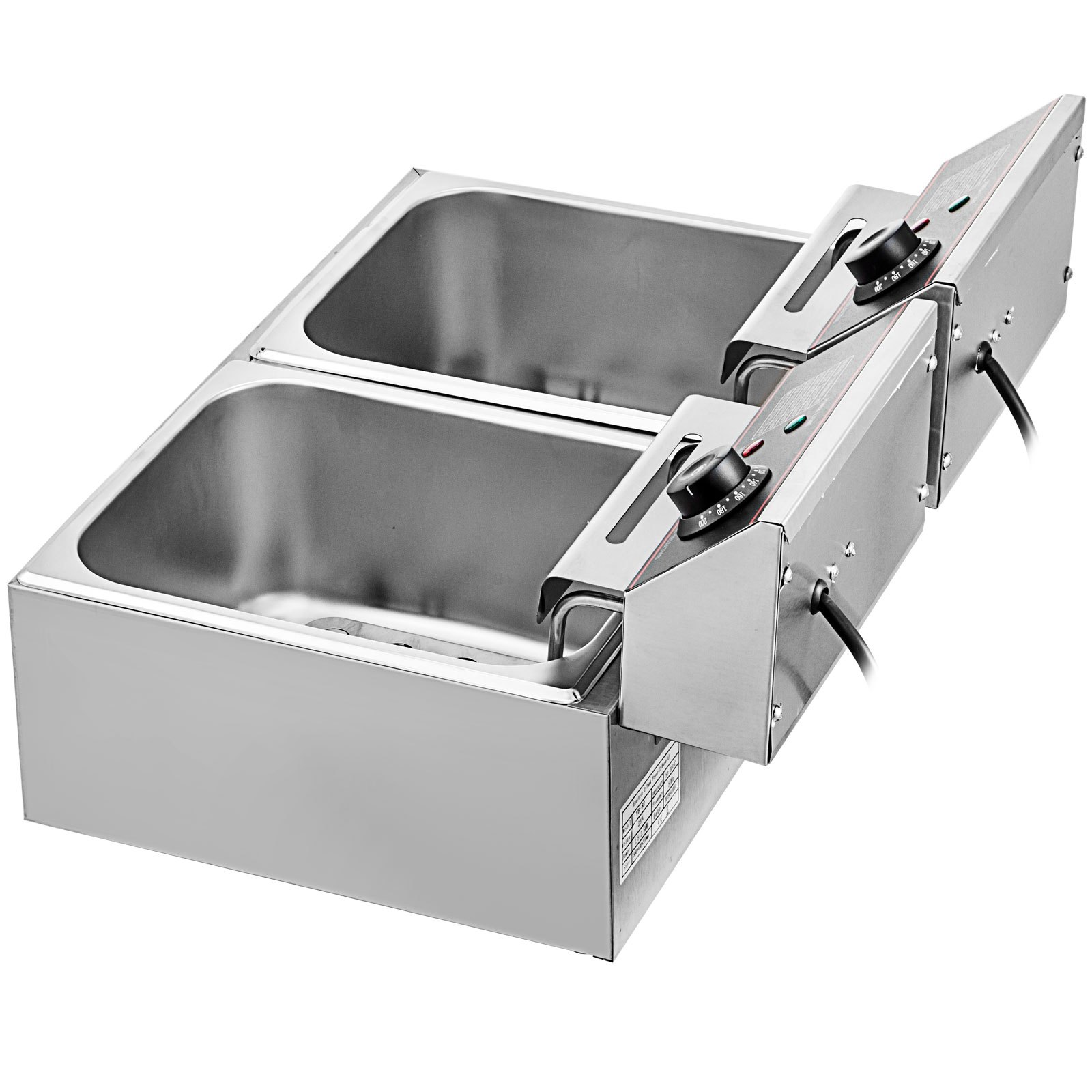 VEVOR Double Deep Fat Fryer Large 5000W Commercial Deep Fat Fryer Dual Adjustable Temperature Control Twin Chip Fryer Food Grade Stainless Steel Deep Fryer Easy Clean with Dual Basket & Lid