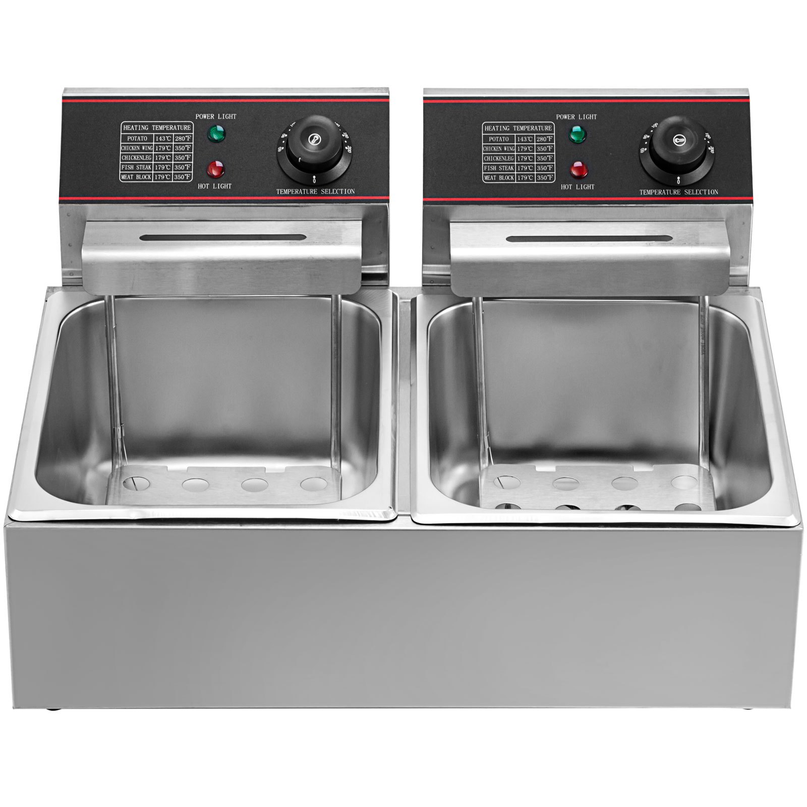 VEVOR Double Deep Fat Fryer Large 5000W Commercial Deep Fat Fryer Dual Adjustable Temperature Control Twin Chip Fryer Food Grade Stainless Steel Deep Fryer Easy Clean with Dual Basket & Lid