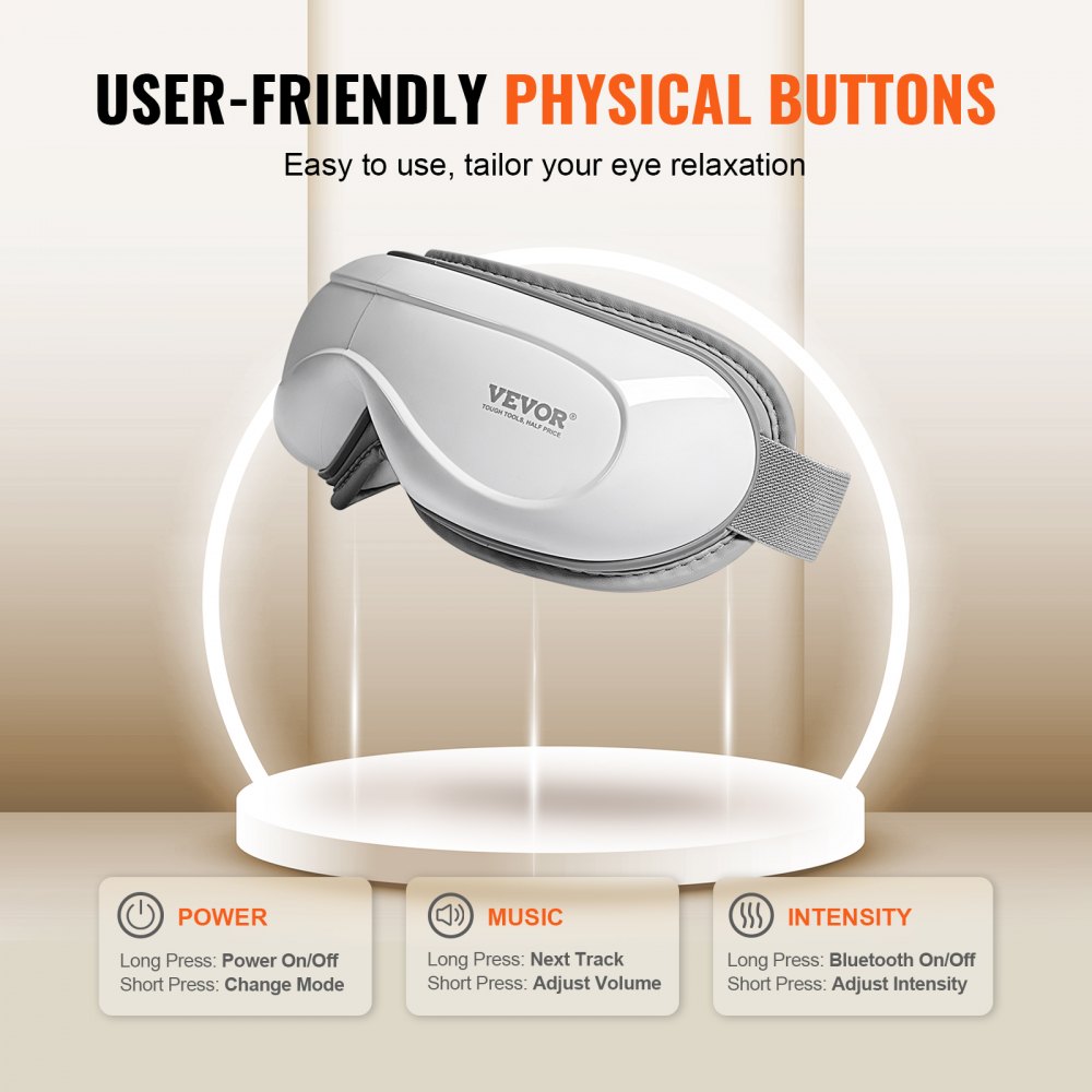 VEVOR Eye Massager with Heat, Heated Eye Massage Mask with 5 Modes and Bluetooth Music, 180° Foldable Eye Care Massager for Migraines, Eye Strain, Dark Circles, Ideal Gift for Mom/Dad, White