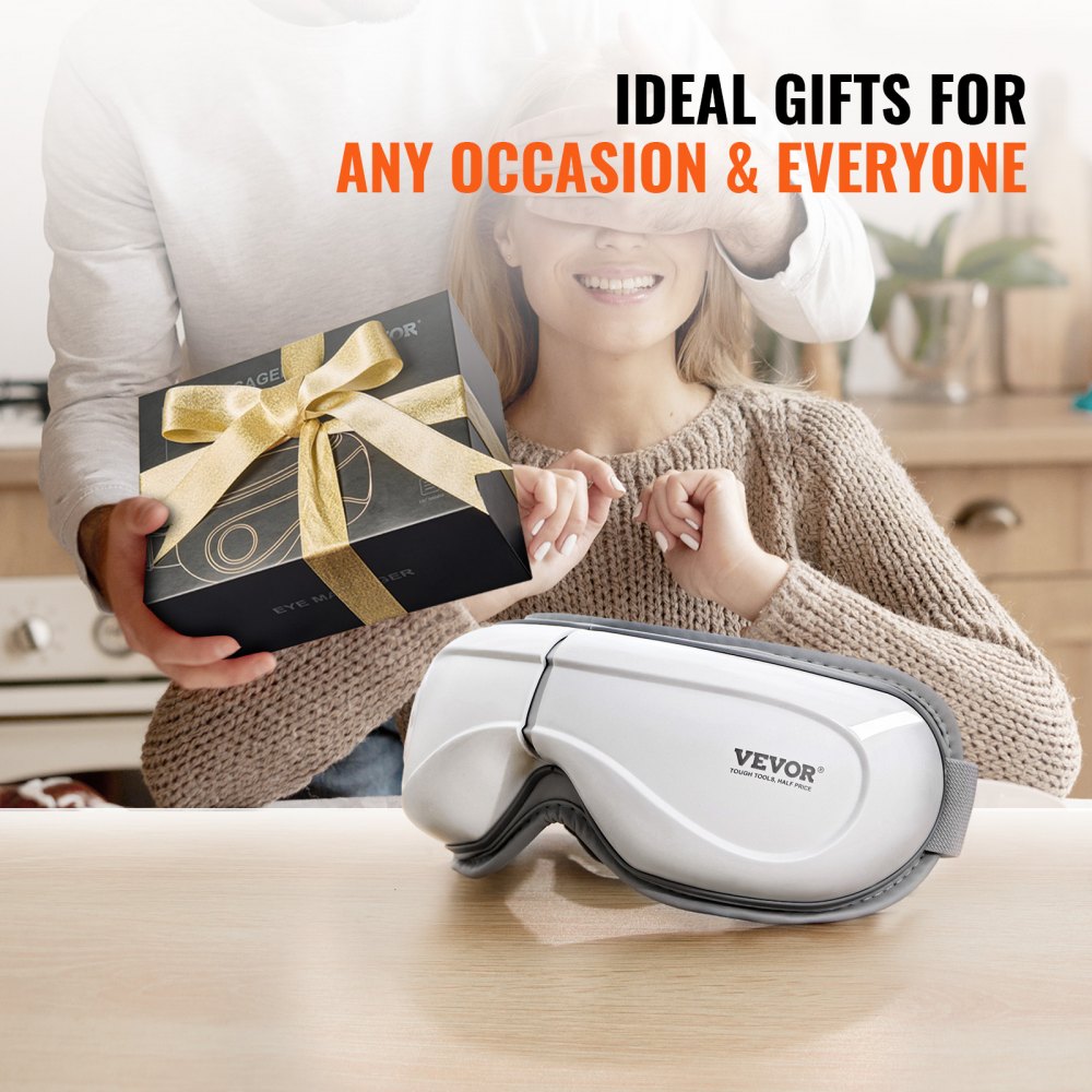 VEVOR Eye Massager with Heat & Remote, Heated Eye Massage Mask with 5 Modes and Bluetooth Music, 180° Foldable Eye Care Massager for Eye Strain, Dry Eyes, Dark Circles, Ideal Gift for Mom/Dad, Black