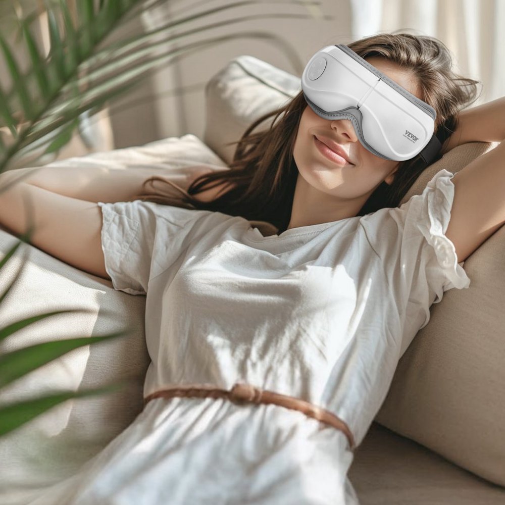 VEVOR Eye Massager with Heat & Remote, Heated Eye Massage Mask with 5 Modes and Bluetooth Music, 180° Foldable Eye Care Massager for Eye Strain, Dry Eyes, Dark Circles, Ideal Gift for Mom/Dad, Black