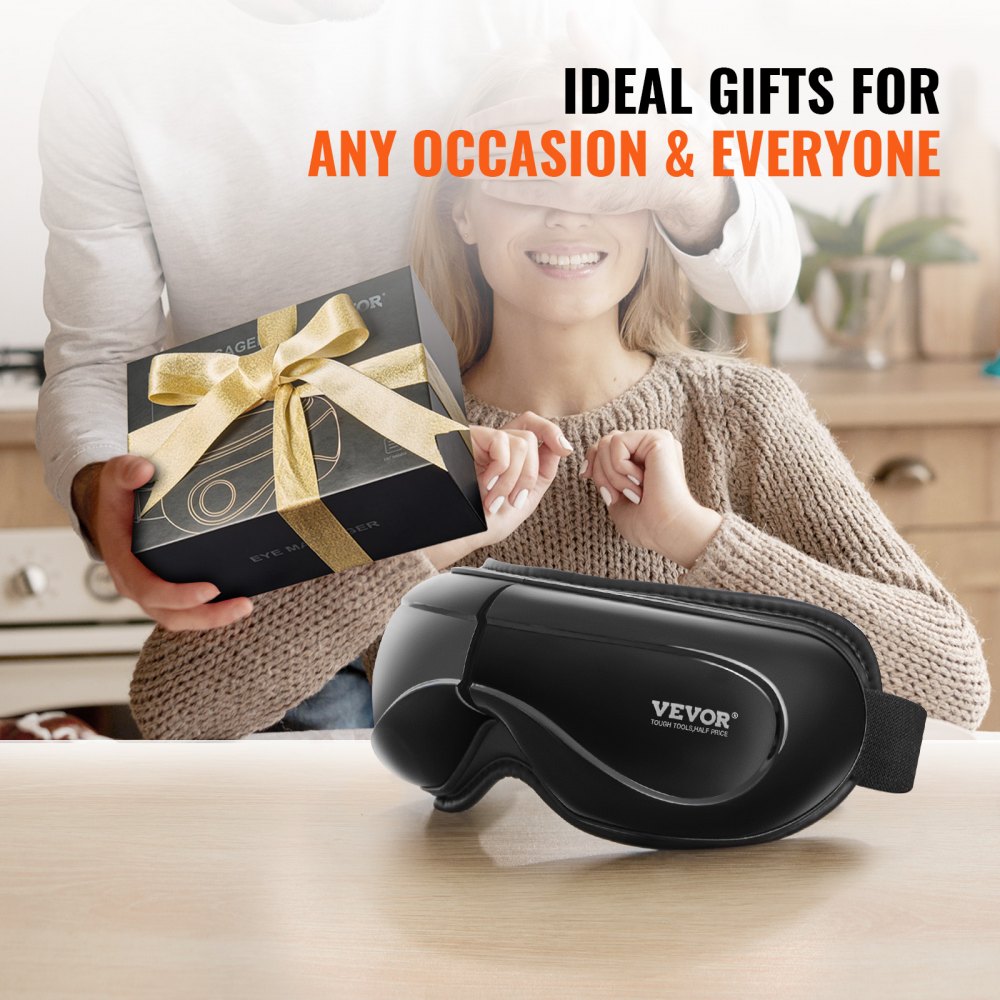VEVOR Eye Massager with Heat & Remote, Heated Eye Massage Mask with 5 Modes and Bluetooth Music, 180° Foldable Eye Care Massager for Eye Strain, Dry Eyes, Dark Circles, Ideal Gift for Mom/Dad, Black