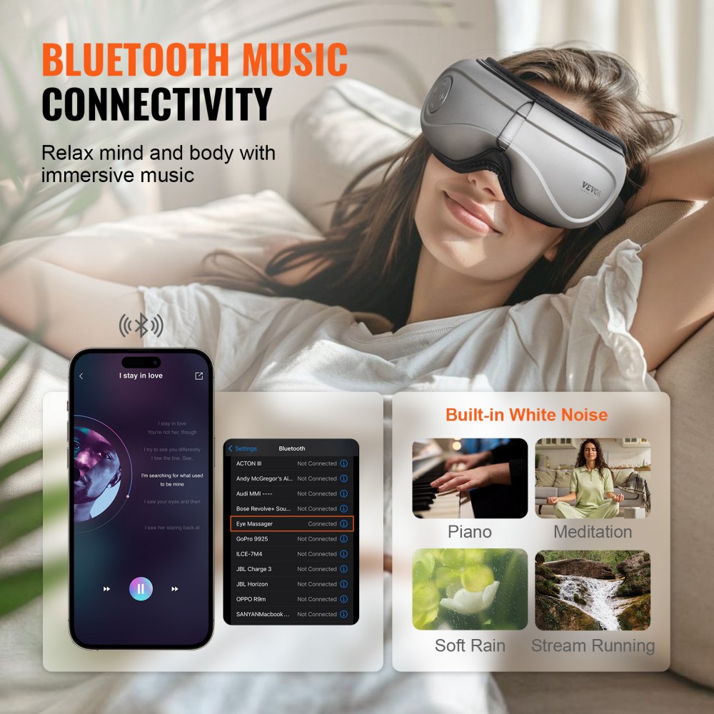 VEVOR Eye Massager with Heat, Heated Eye Massage Mask with 5 Modes and Bluetooth Music, 180° Foldable Eye Care Massager for Migraines, Eye Strain, Dark Circles, Ideal Gift for Mom/Dad, Gray